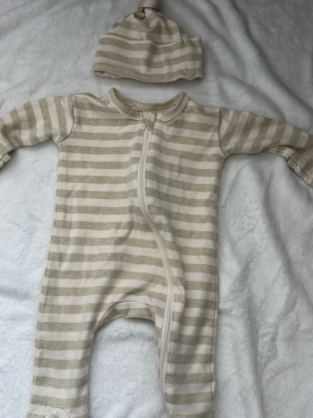 Neutral Stripe Baby One-Piece with Hat